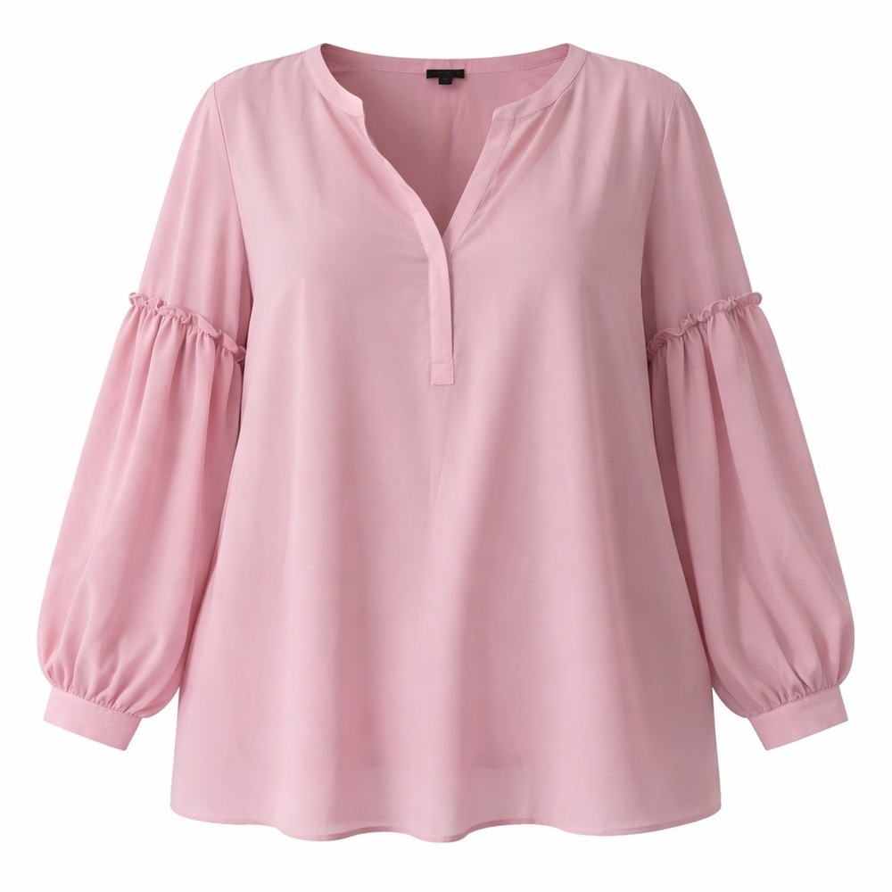 Talbots Woman Powder Pink Split Neck Puff Sleeve Ruffle Blouse 3X Plus Size